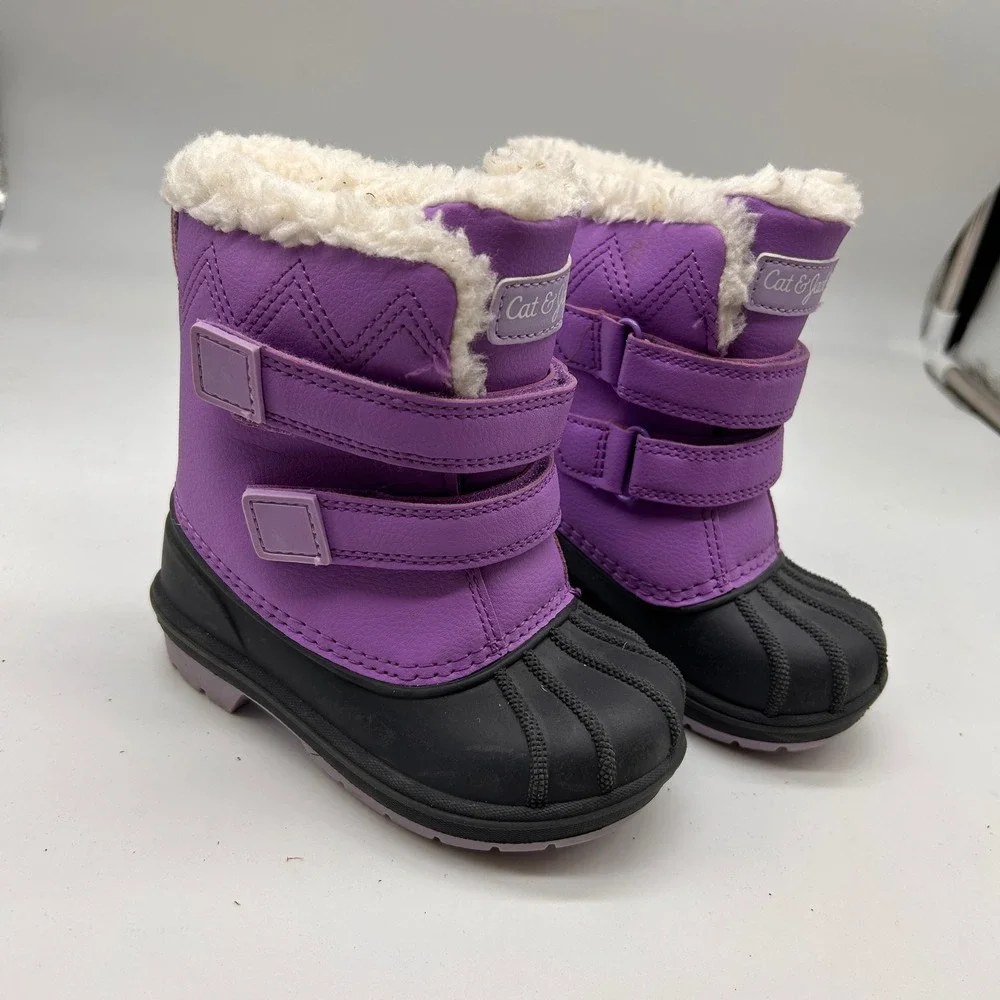 Cat & Jack Kids Purple Winter Boots Faux Fur Lined Hook and Loop Size‎ 7